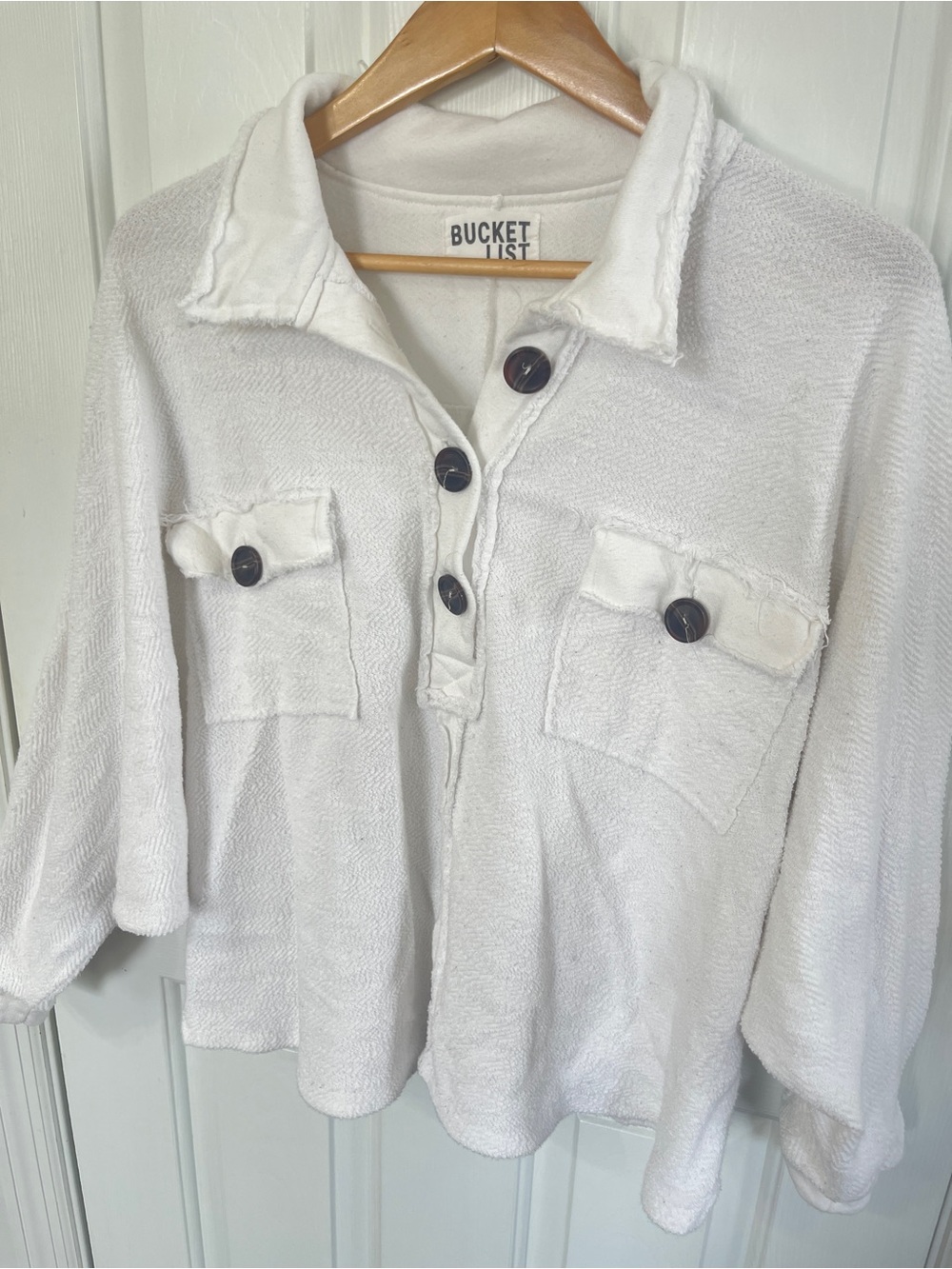 BucketList Pullover Oversized White French Terry Top Dolman Sleeve Beach